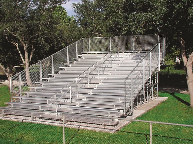 Fifteen Row Aluminum Bleachers with Chain Link Guardrail and Aisle