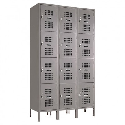Four Tier Ventilated Lockers - Gray