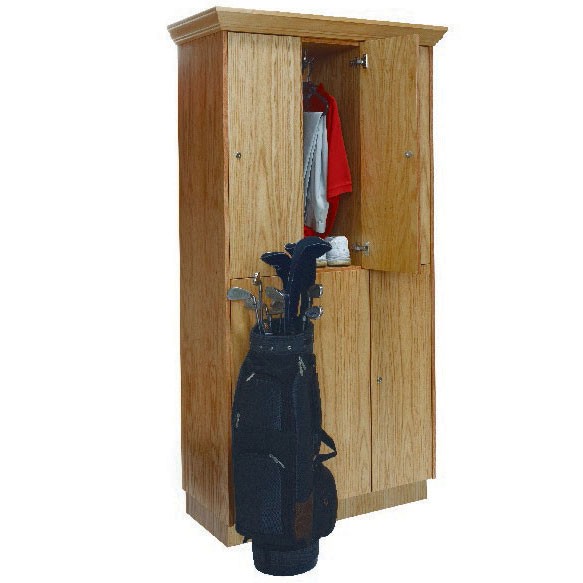 Double Tier Wood Wardrobe Lockers (shown with 3 side crown molding and locker base)