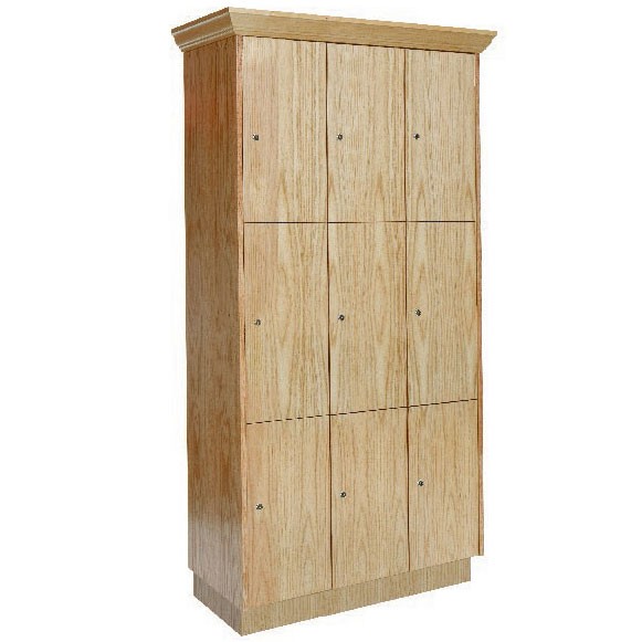 Triple Tier Wood Lockers (shown with 3 side crown molding and locker base)