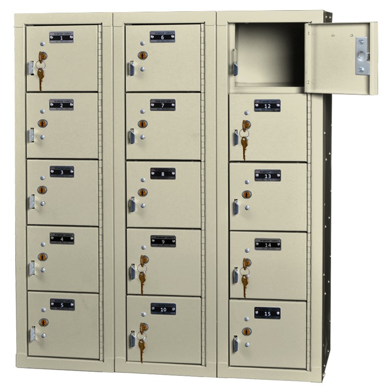 beige handgun locker with 15 compartments