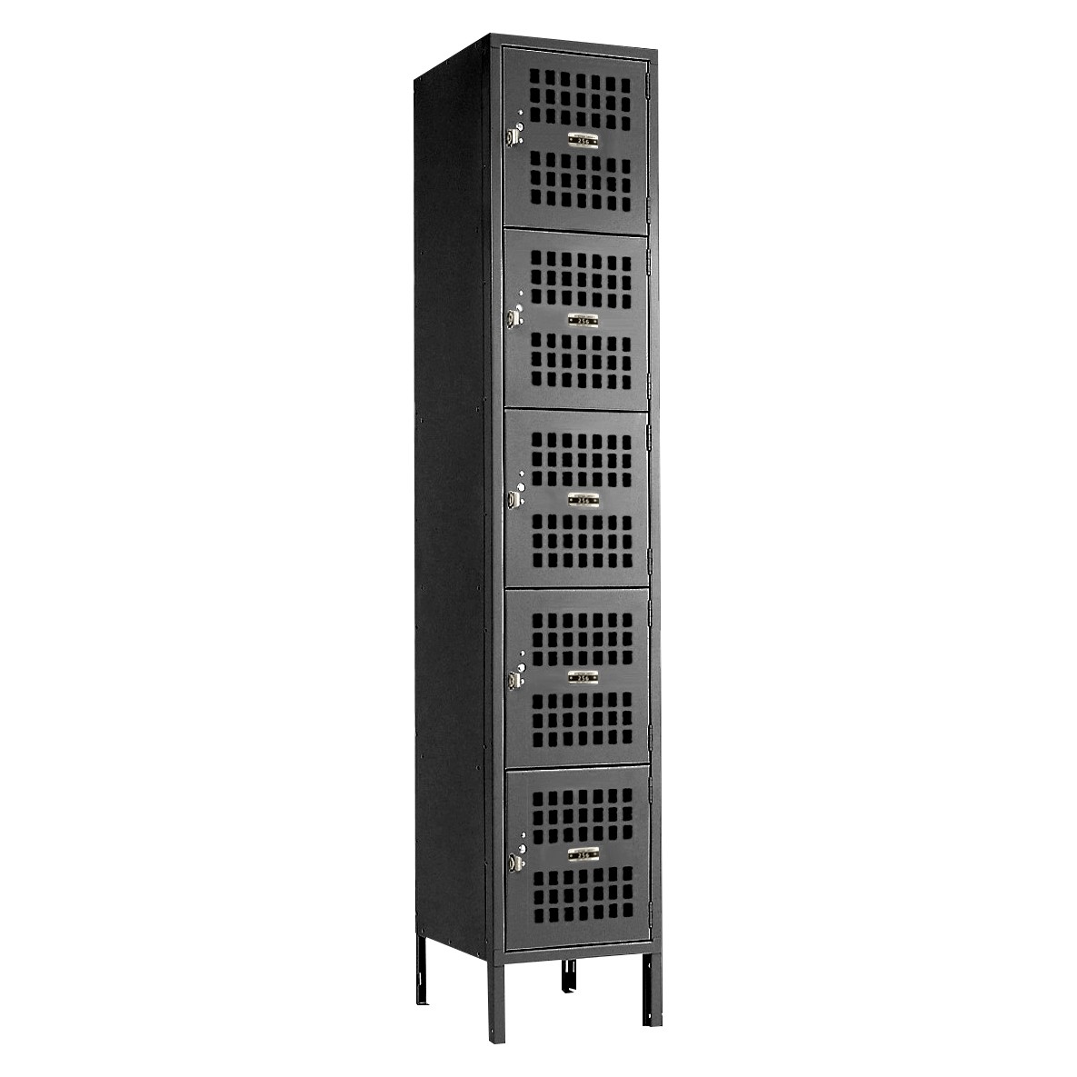 Black Five Tier Ventilated Locker with Friction Catch Handle
