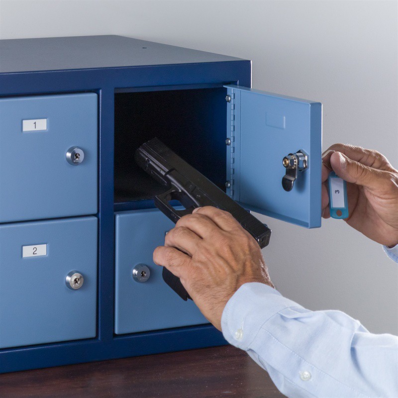 desk mount pistol locker with gun