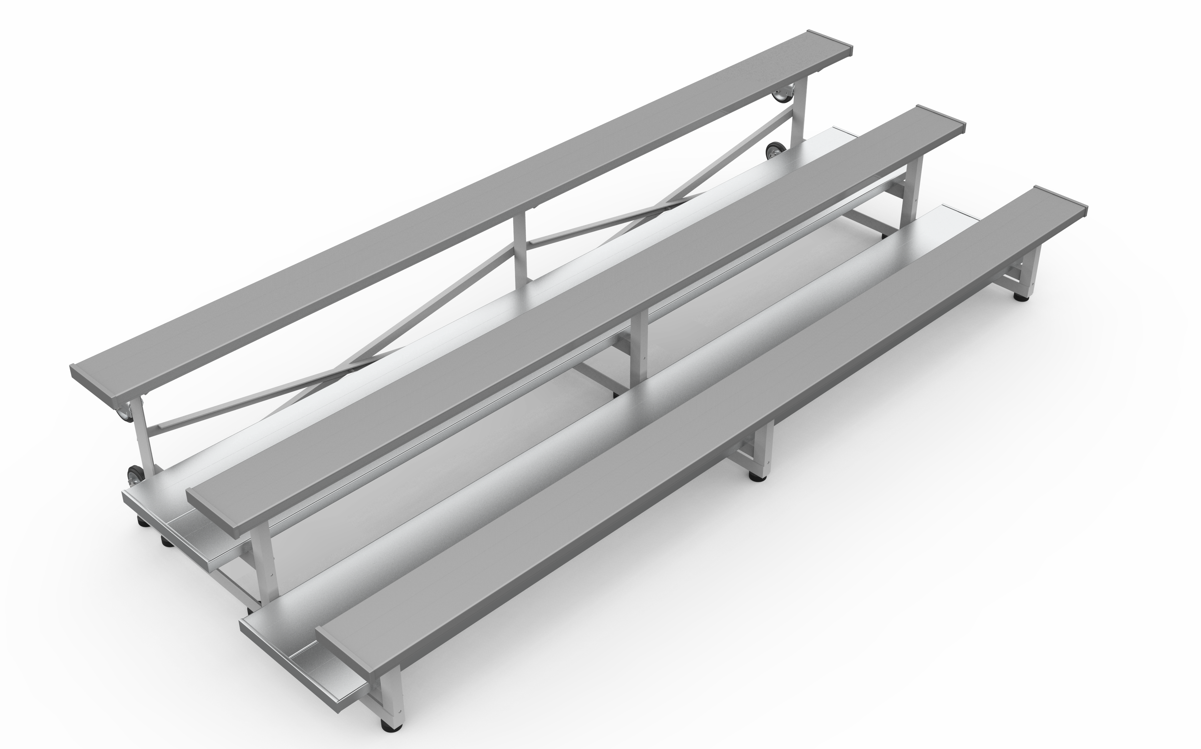 Three Row Aluminum Bleachers Tip and Roll with Double Footboard (12' shown)