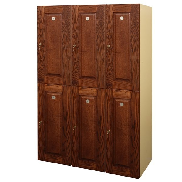 Double Tier Dark Oak Wood Veneer Lockers without Panel