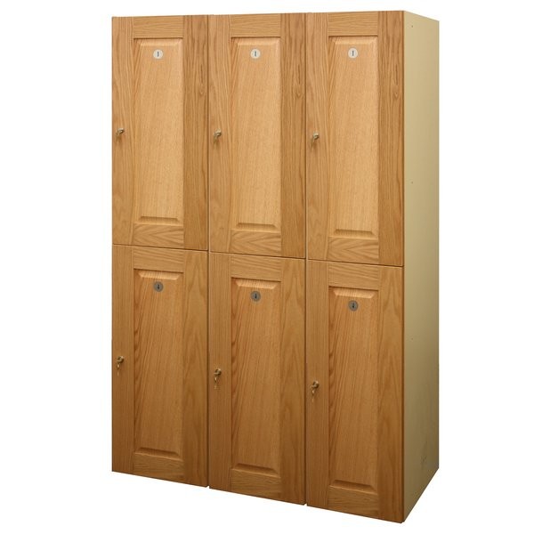 Double Tier Natural Oak Wood Veneer Lockers without Panels