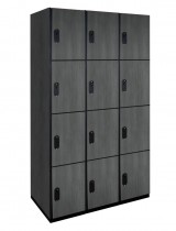 Four Tier Wood Lockers (Gray) shown with optional finished end panels