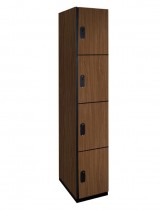 Four Tier Wood Locker (Brown) shown with optional end panels