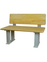 Locker room bench with backrest and gray pedestals