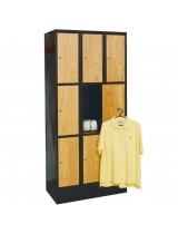 Triple Tier Wood Metal Lockers (shown with optional closed metal bases)
