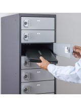 Charging laptop locker opening with laptop