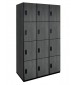 Four Tier Wood Lockers (Gray) shown with optional finished end panels