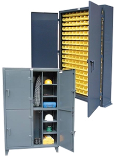 Tool storage cabinet for heavy equipment, parts and tools in garages